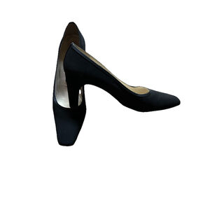 1990s vintage Nina comfort black fabric square toe 3” heel pumps size 9M